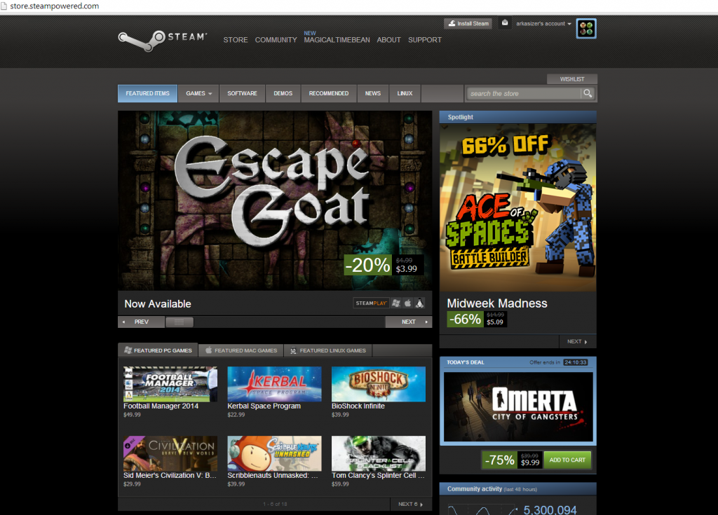 Steam front page